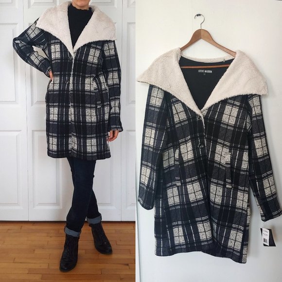 Steve Madden plaid fleece button up coat - Picture 1 of 7